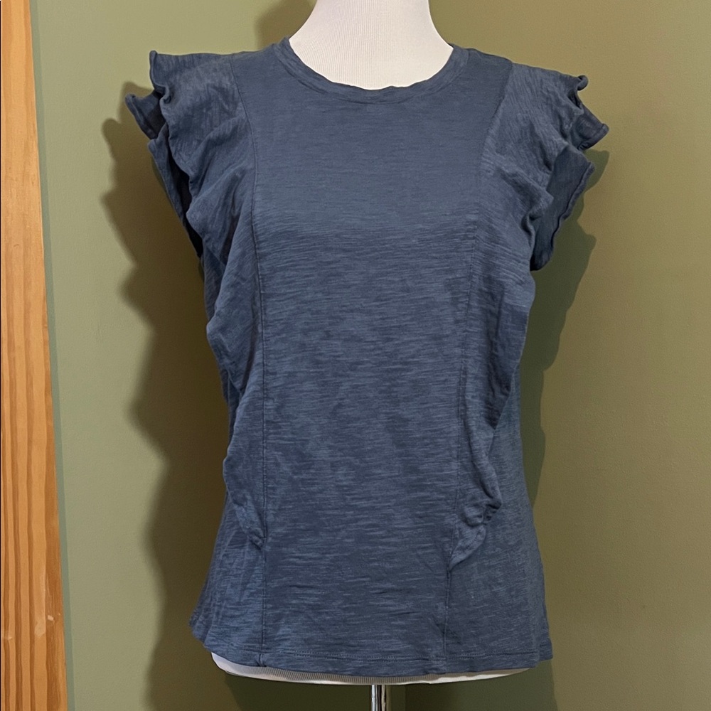 WHBM Slate Blue Ruffle Top